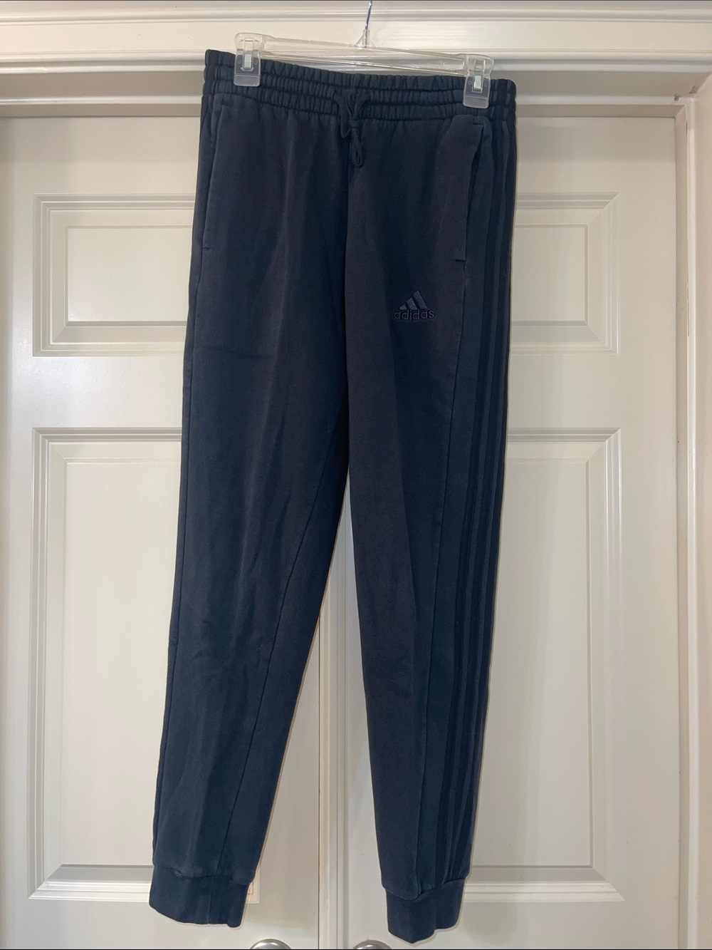 adidas Black Men’s Small Tall Slim Joggers with Triple-Stripe Detail